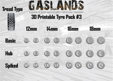 Gaslands Tyre Pack #3 - 3D Printable