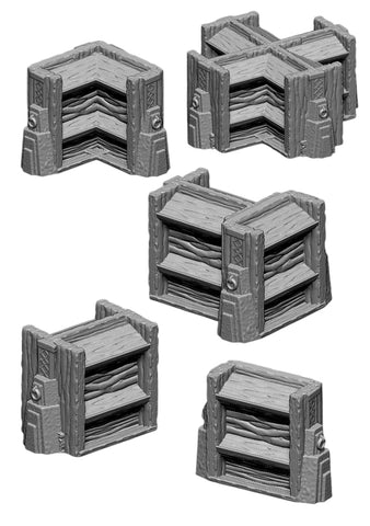 Fantasy Library Bookcases - Wood & Stone - Empty