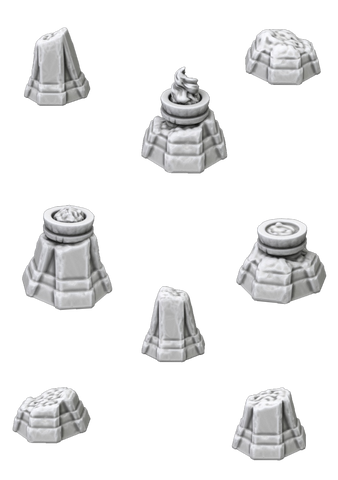Dwarvern Ruined Pillar & Cauldron Pack 1 - 3D Printable