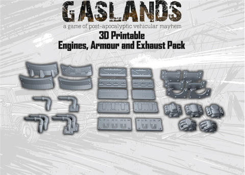 Gaslands Engines, Armour and Exhaust Pack! - 3D Printable