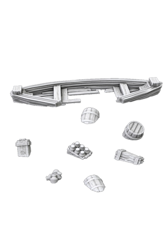 Destroyed Small Boat & Accessories - 3D Printable
