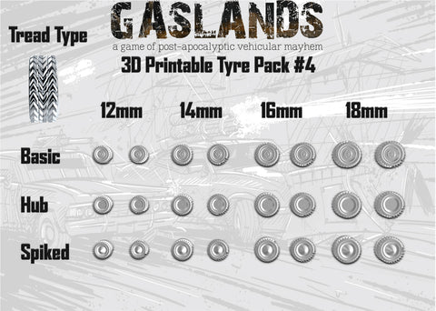 Gaslands Tyre Pack #4 - 3D Printable